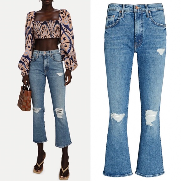 Mother The Insider Ankle Distressed Crop Bootcut Jeans Bloom and Doom - Picture 10 of 10